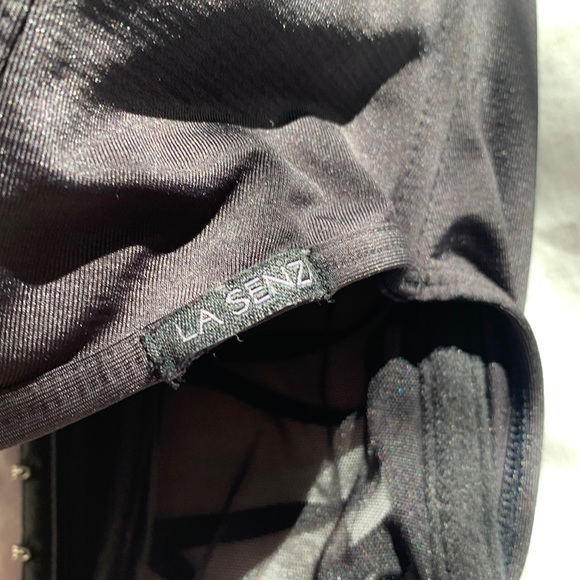 Vintage 90's black padded underwire lace up boned push up corset bustier top L - Picture 10 of 15